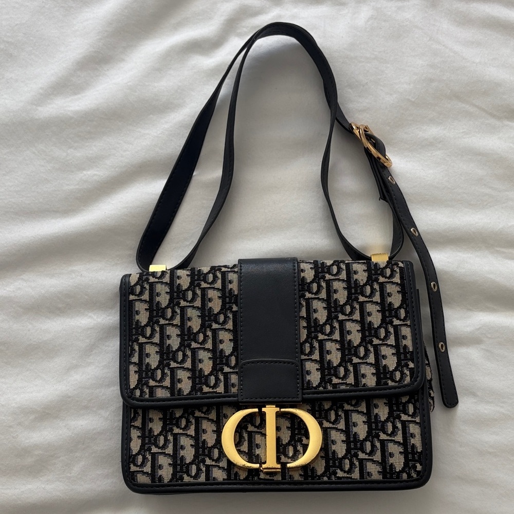 Dior Faux Black and Gold Monogram Shoulder Bag